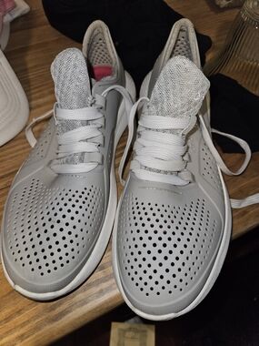 Light Gray Womens Perforated Lace-Up Sneakers